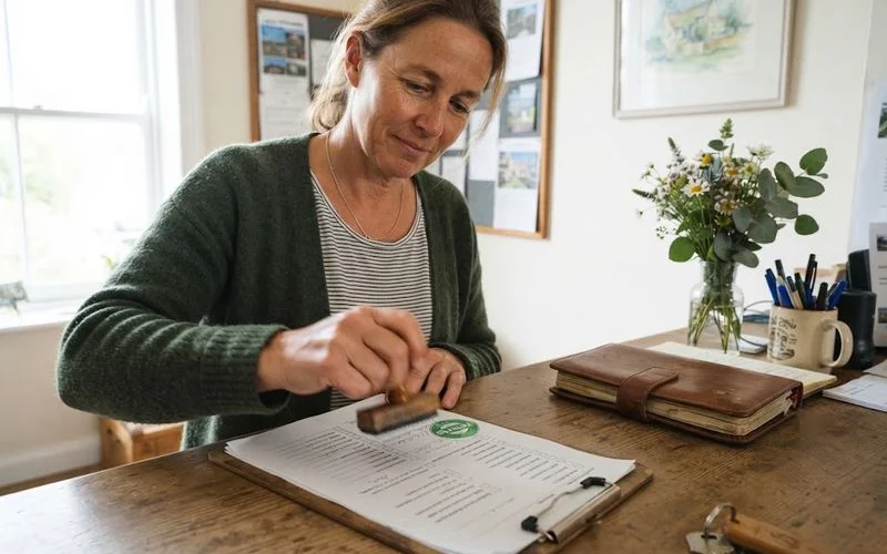 Close-up of a homestay listing page showing a green "last verified" date stamp next to the business name and address