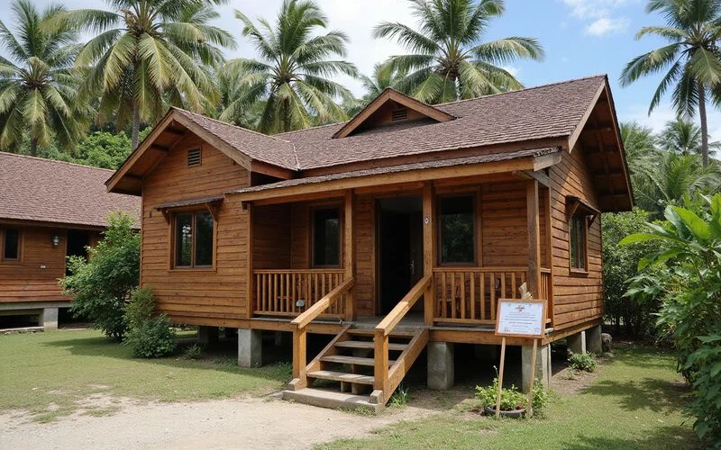 A traditional Malaysian kampung house used as a registered homestay, with a garden and covered porch